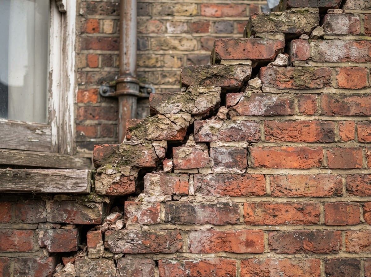 Structural diagonal cracking through the brickwork of an older UK property
