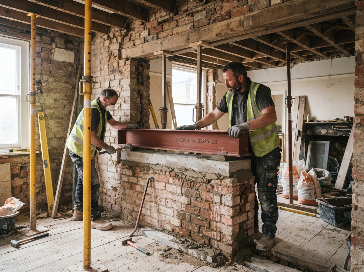 Installation of a structural steel beam in an older UK property