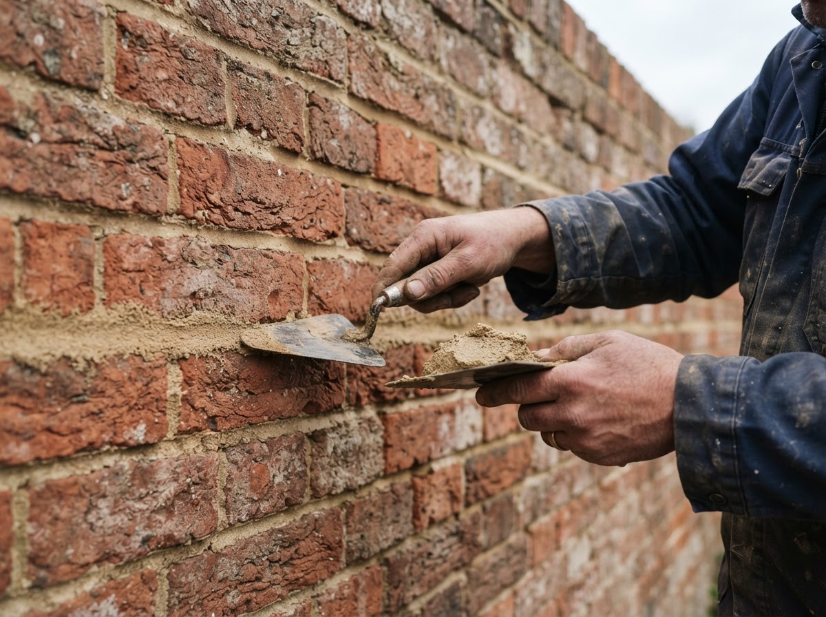 Repointing brickwork with lime mortar on an older UK property