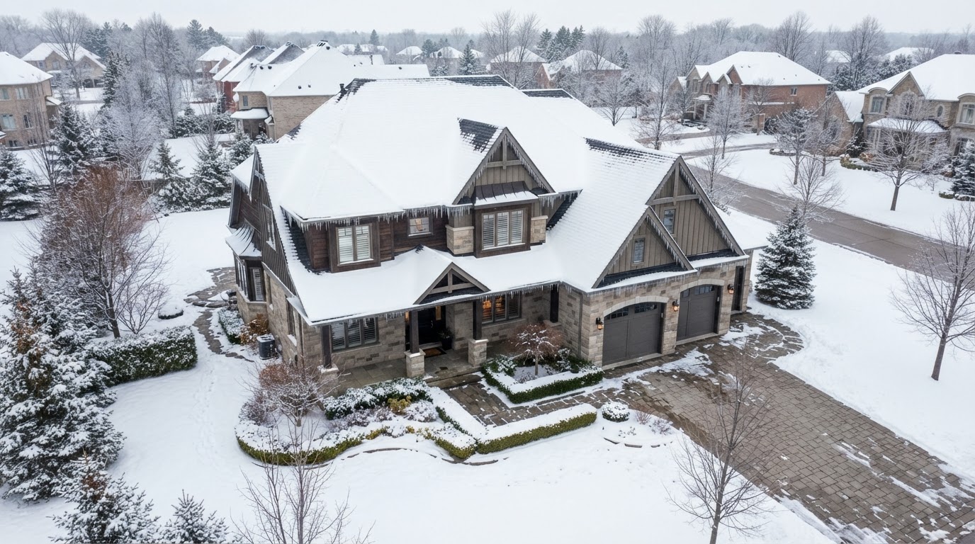 Premium Ontario home with first winter frost on the roof