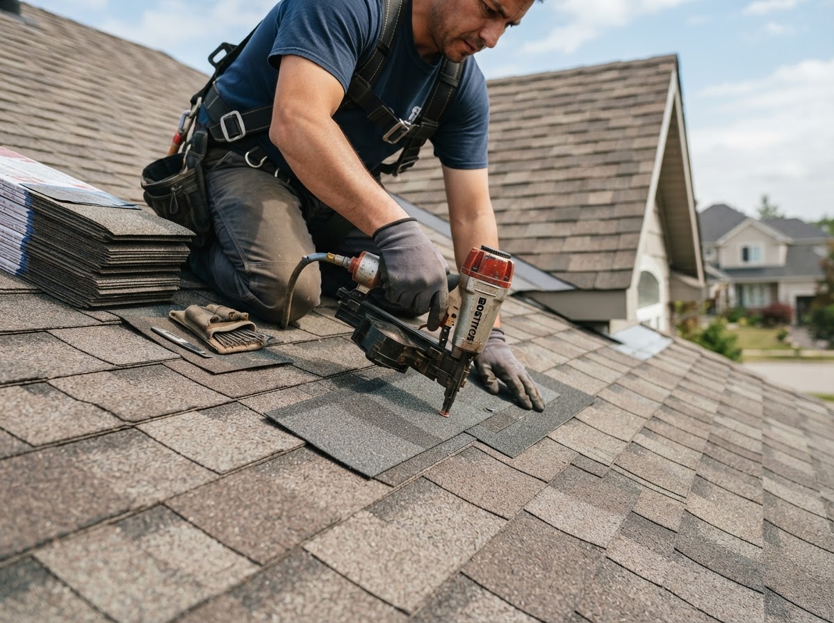 Eagle Roofing professional repairing a premium residential roof