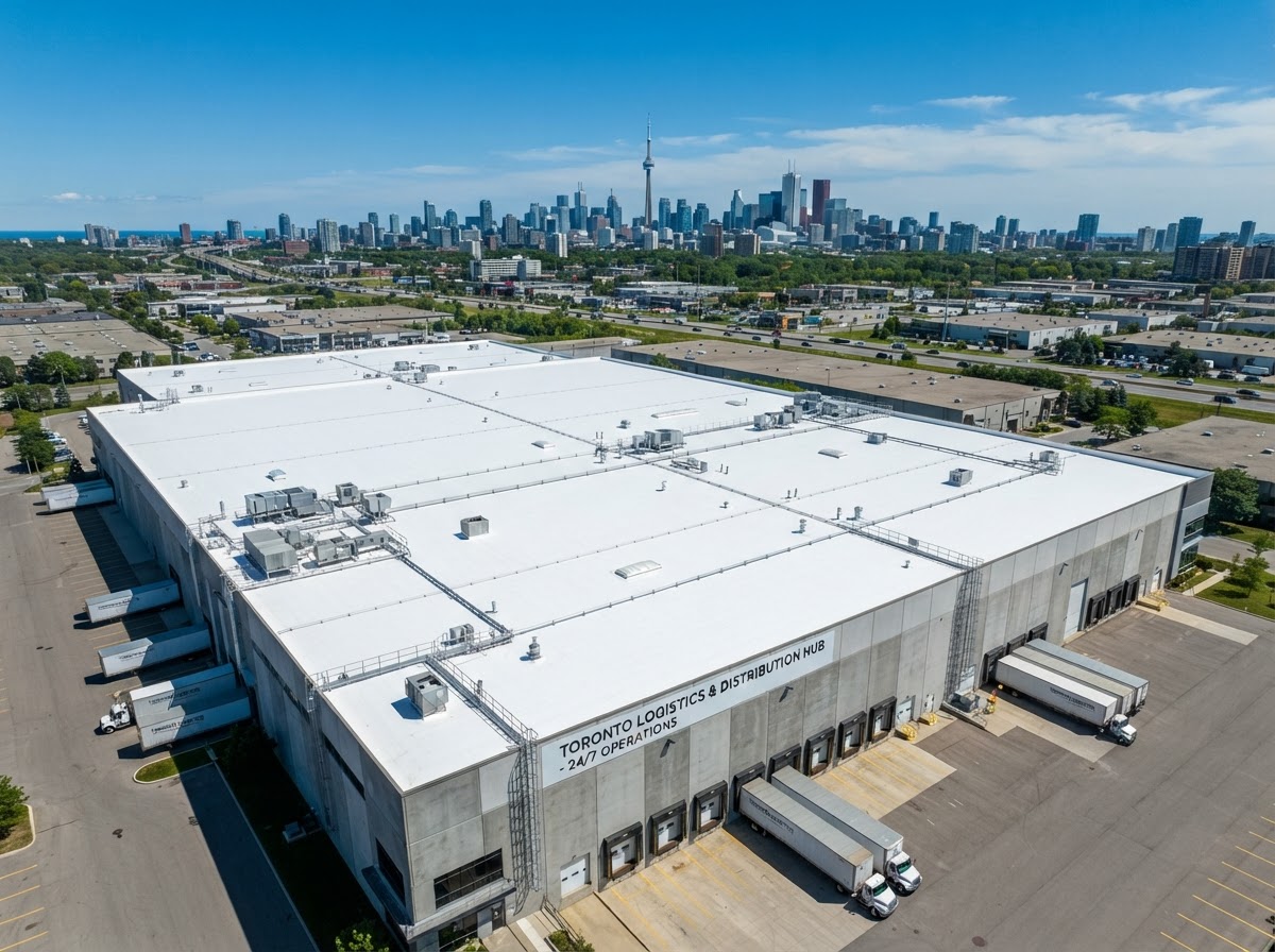 Commercial flat roofing installation on a large building by Eagle Roofing