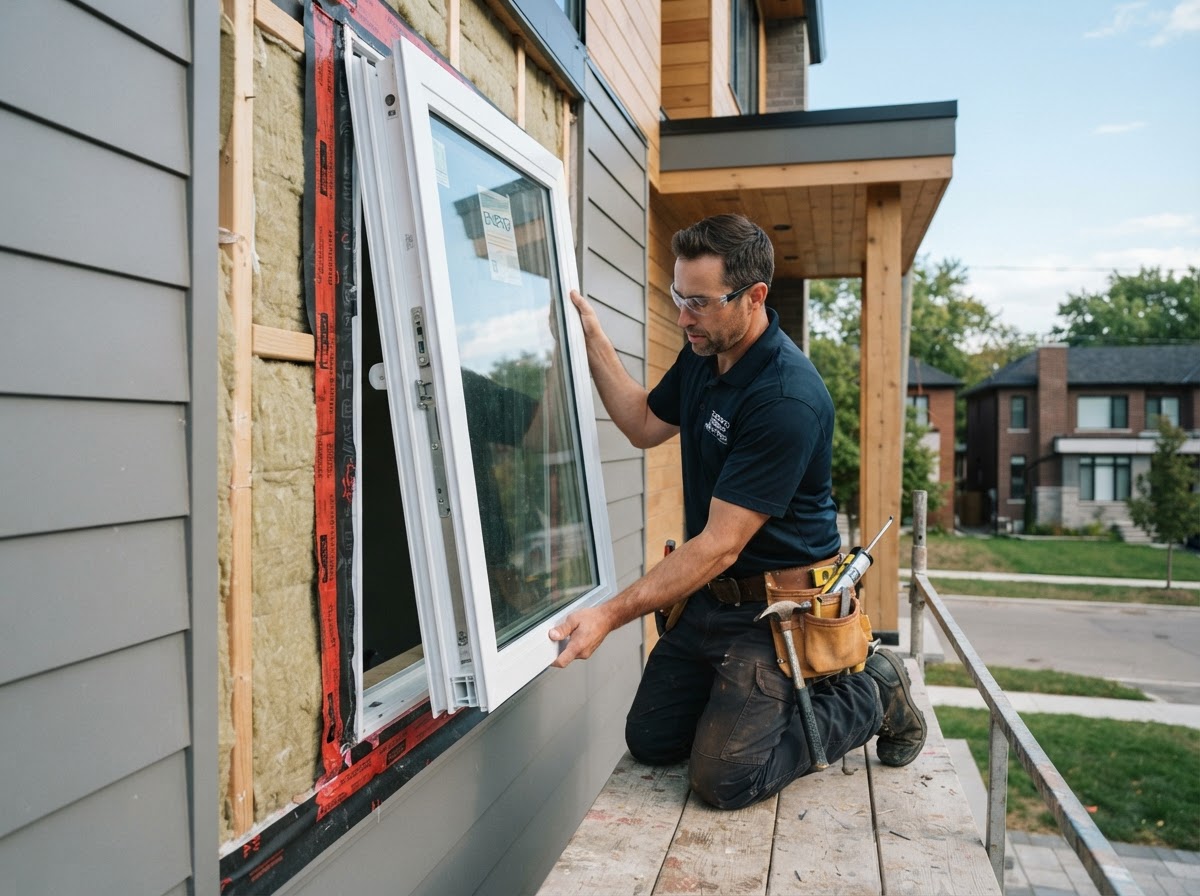 Energy-efficient window installation on a luxury Toronto home by Eagle Roofing