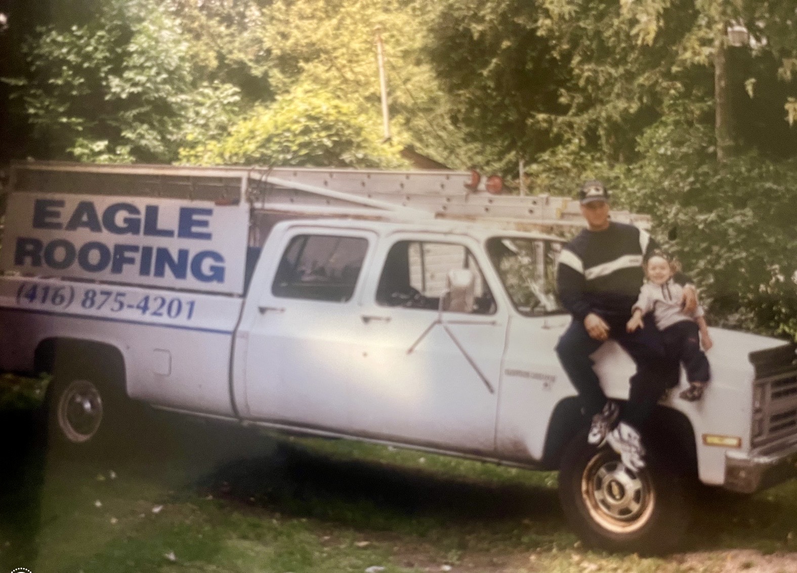 Eagle Roofing service truck — the same truck the family-run business started with