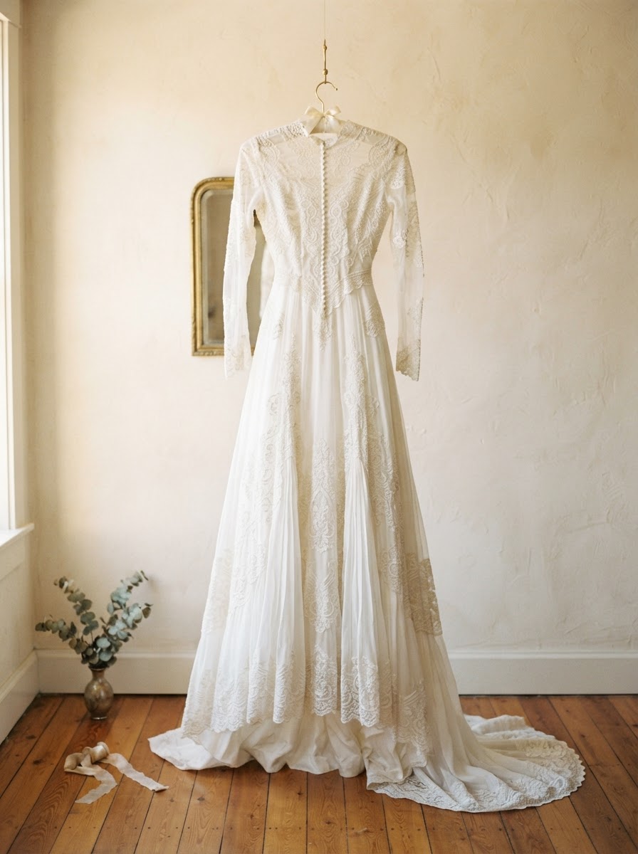 Heirloom Gown after restoration — clean and restored