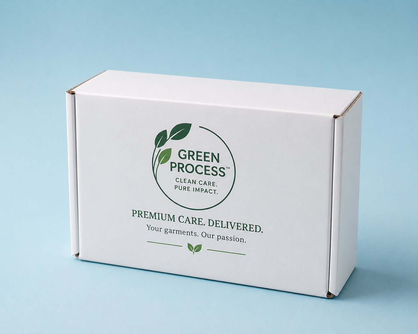 Green Process premium white mailer box three-quarter angle closed