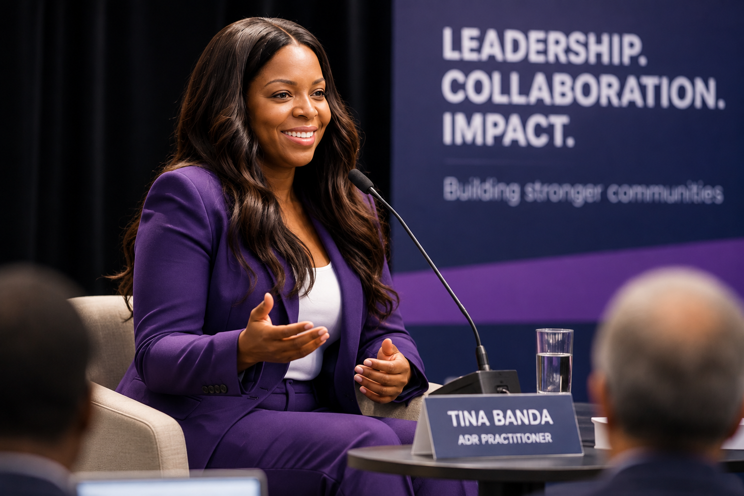 Tina Banda speaking at a professional ADR event