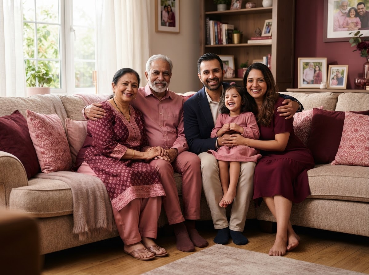 Multi-generational ethnic family relaxing together at home, symbolizing the protection life insurance provides