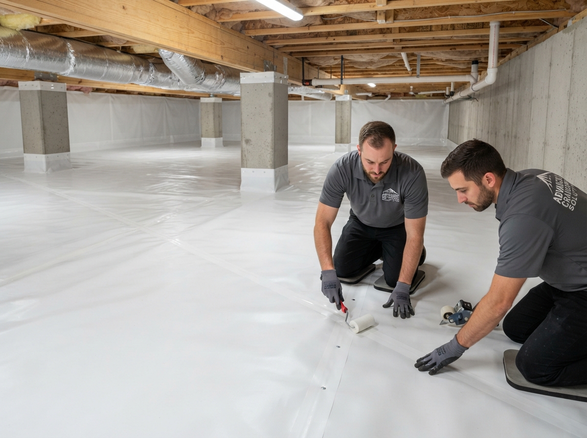 Heavy-duty reinforced ground vapour barrier in crawl space