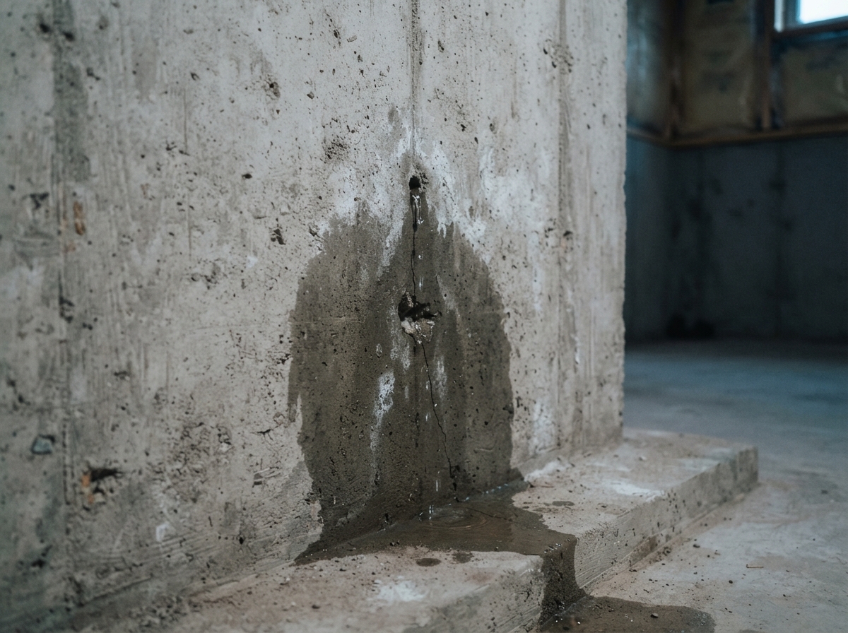 Water seeping through a poured concrete foundation wall