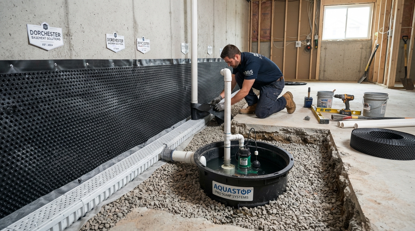 Basement waterproofing project in Dorchester, Ontario