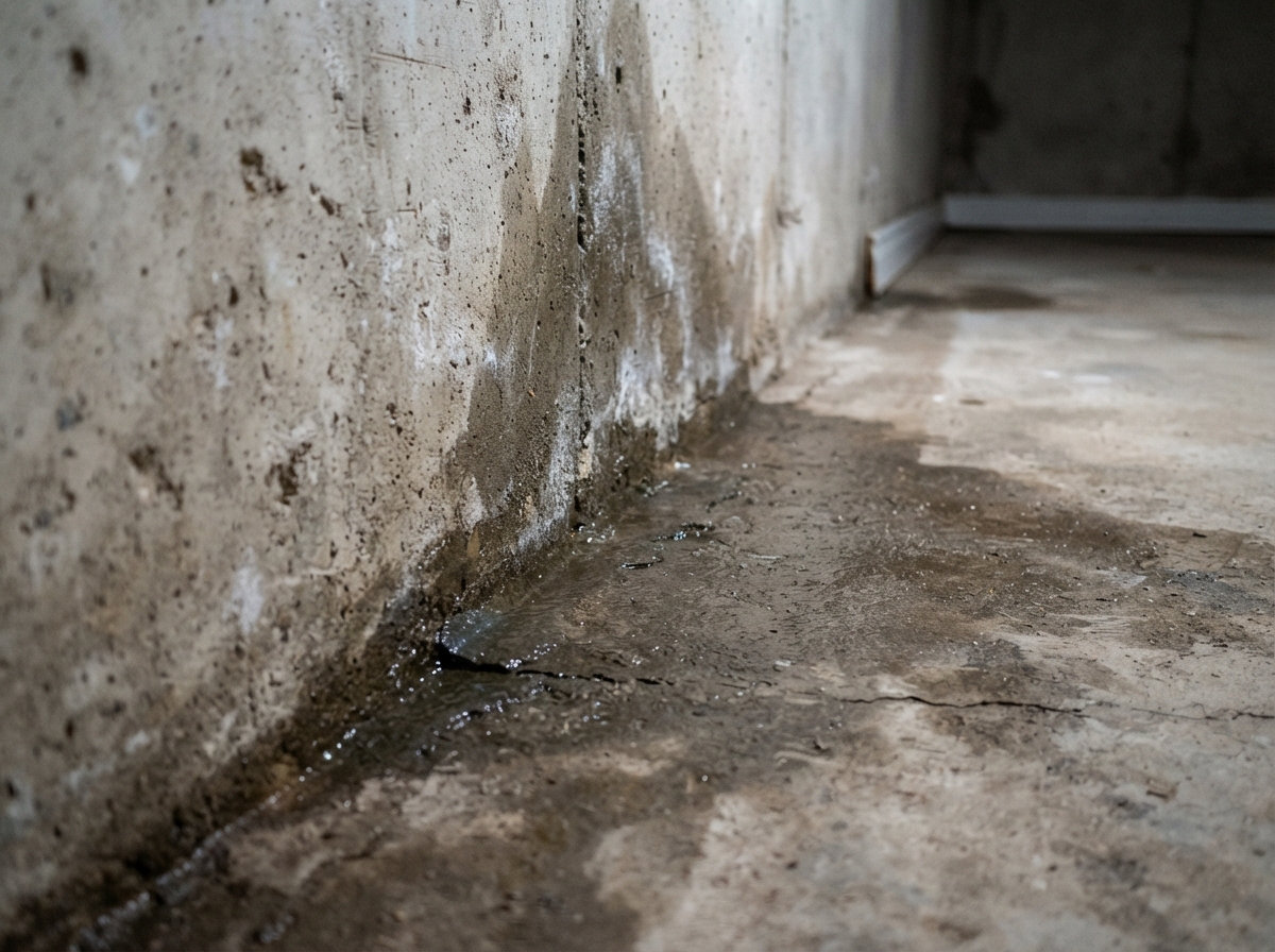 Cove joint seepage where the basement wall meets the floor