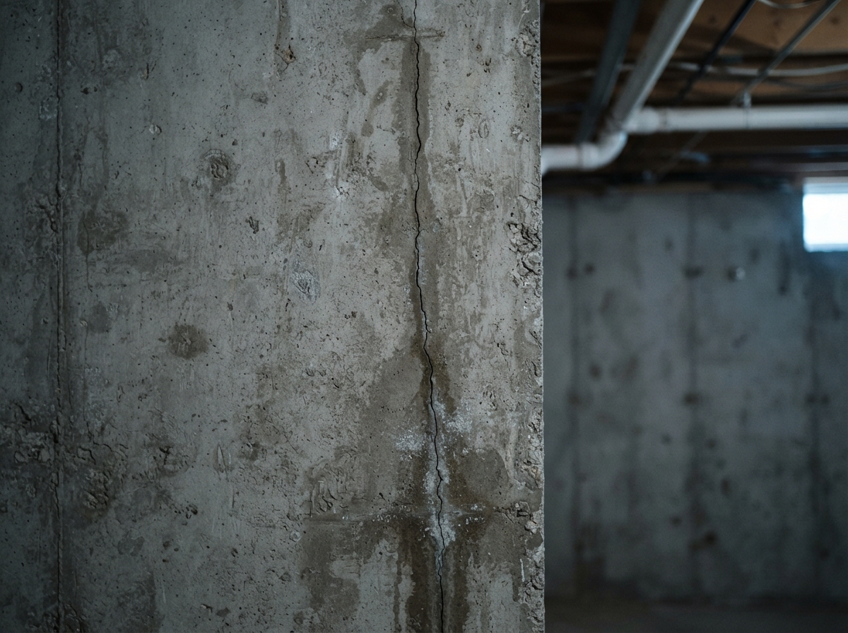 Vertical crack in a poured concrete basement wall