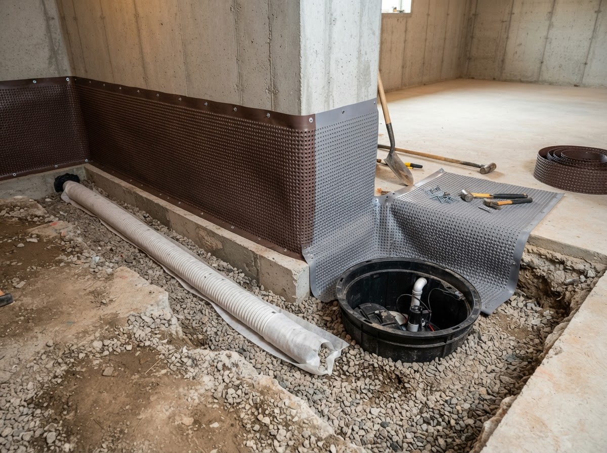 Basement waterproofing project in St. Thomas, Ontario
