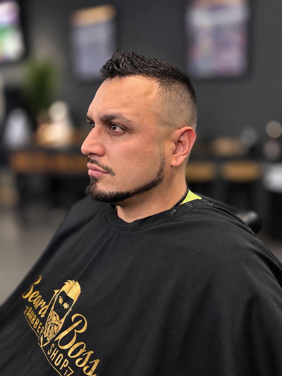 Beard Boss Barbershop — low skin fade with sculpted beard