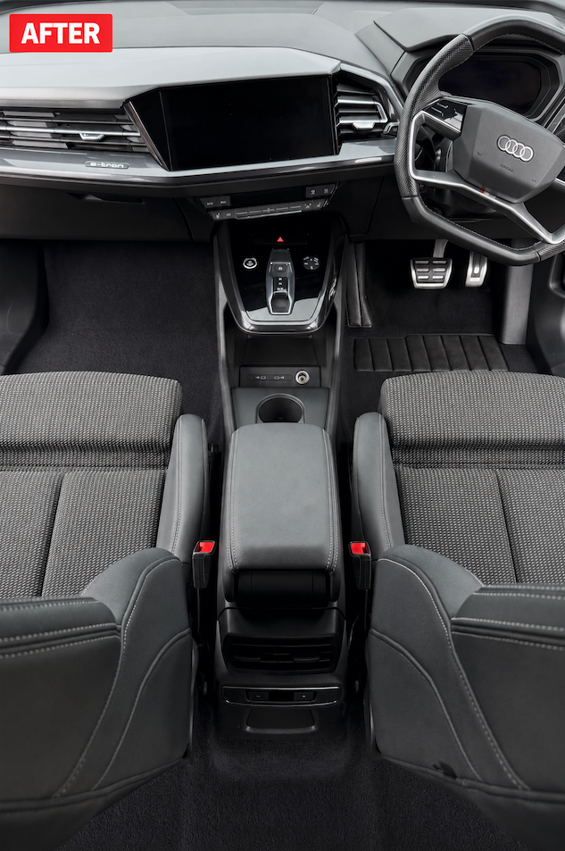 Spotless front interior cabin and dashboard after professional mobile detailing