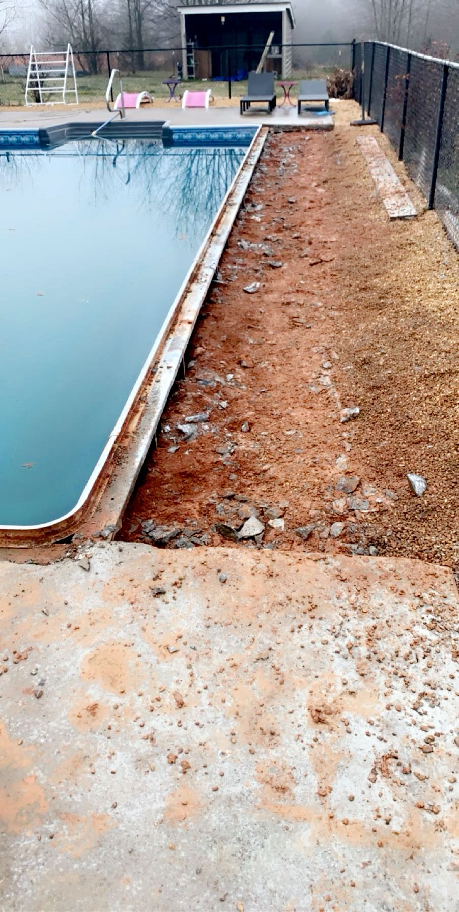 Pool deck concrete repair before work by Limitless Construction Services