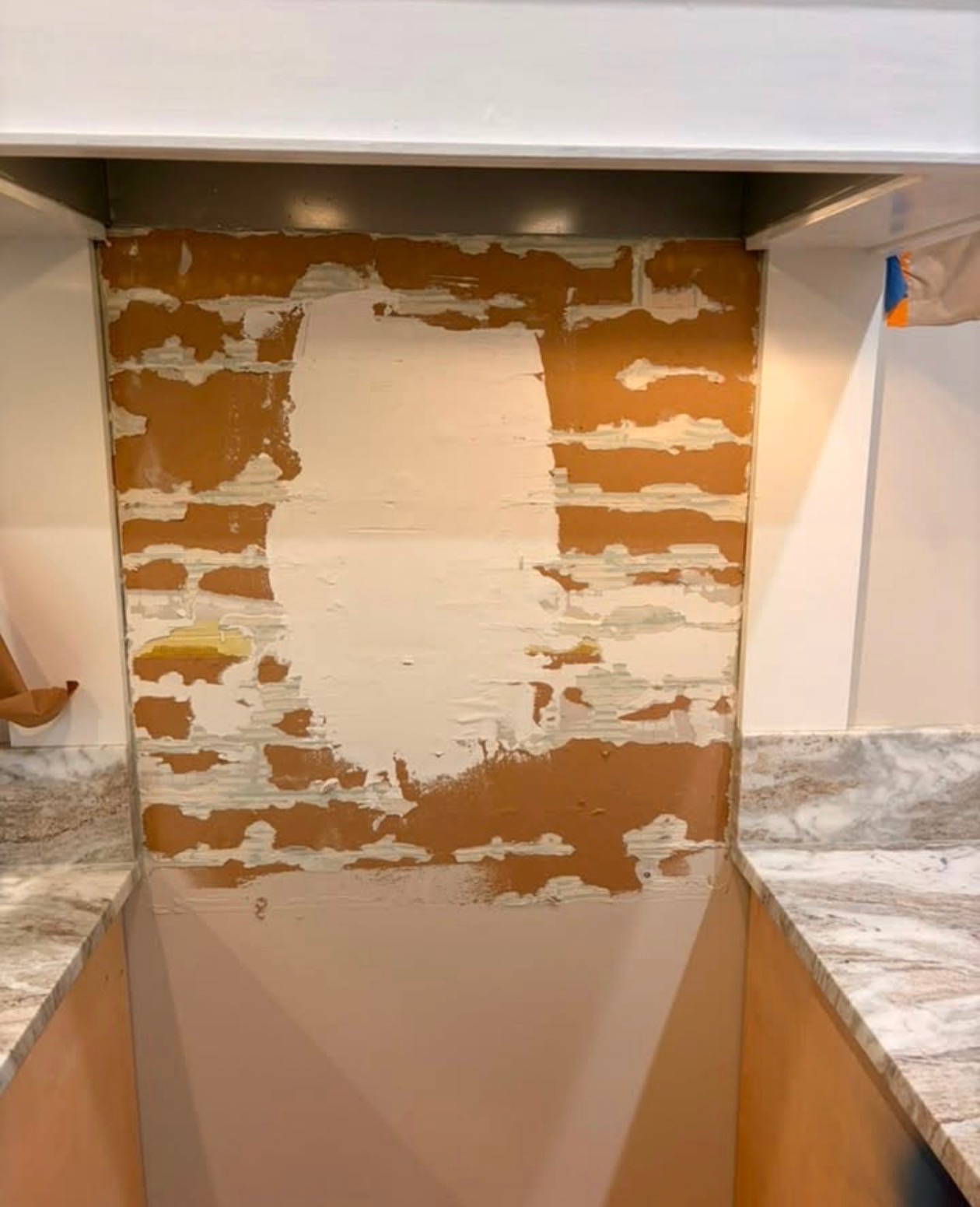 Kitchen backsplash before tile installation by Limitless Construction Services