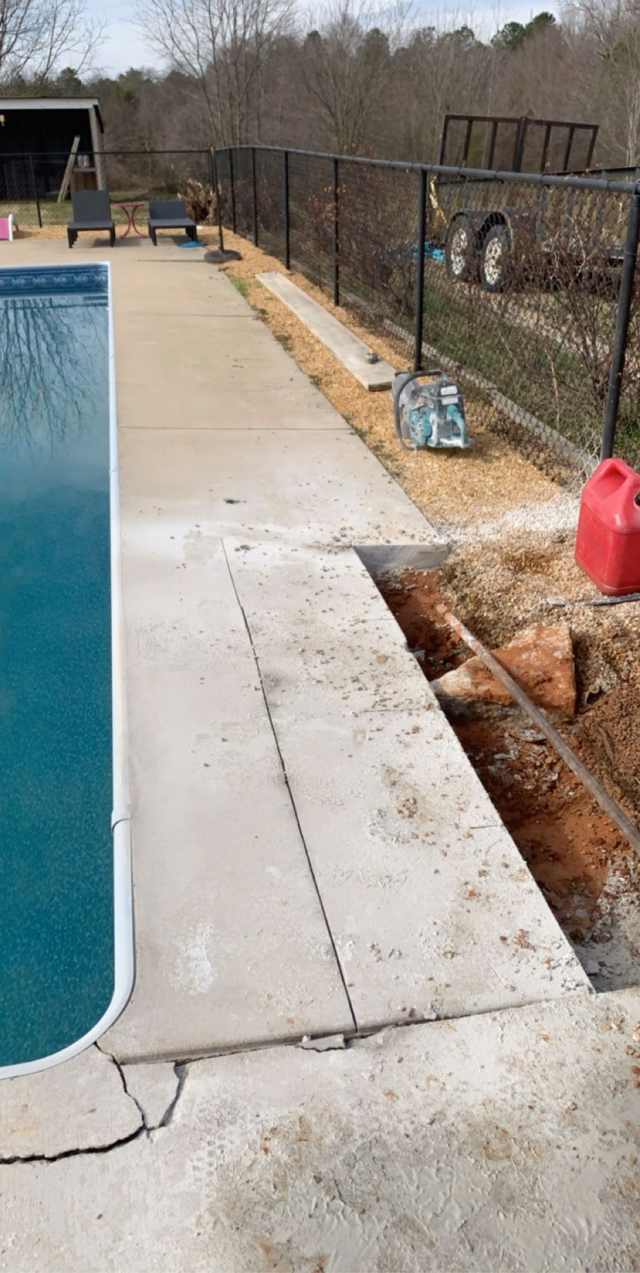 Pool deck concrete repair in progress by Limitless Construction Services
