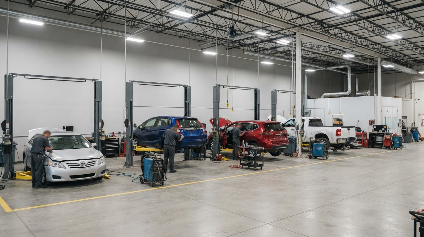 Auto Body Repair at AutoShield Collision Center — technician inside the Santa Clara repair facility