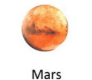 Vibrational illustration of Mars, depicted as a red planetary sphere with surface details