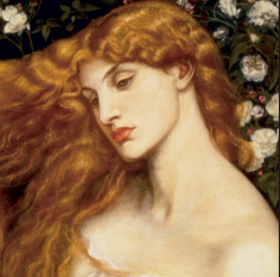 Dante Gabriel Rossetti's Lady Lilith depicting the mythic archetype of Lilith with flowing golden auburn hair