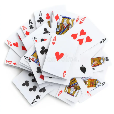 Fanned arrangement of traditional playing cards showing Aces, court cards, and suits used in cartomancy divination
