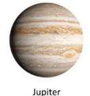 Vibrational illustration of Jupiter, depicted with banded atmospheric storm clouds
