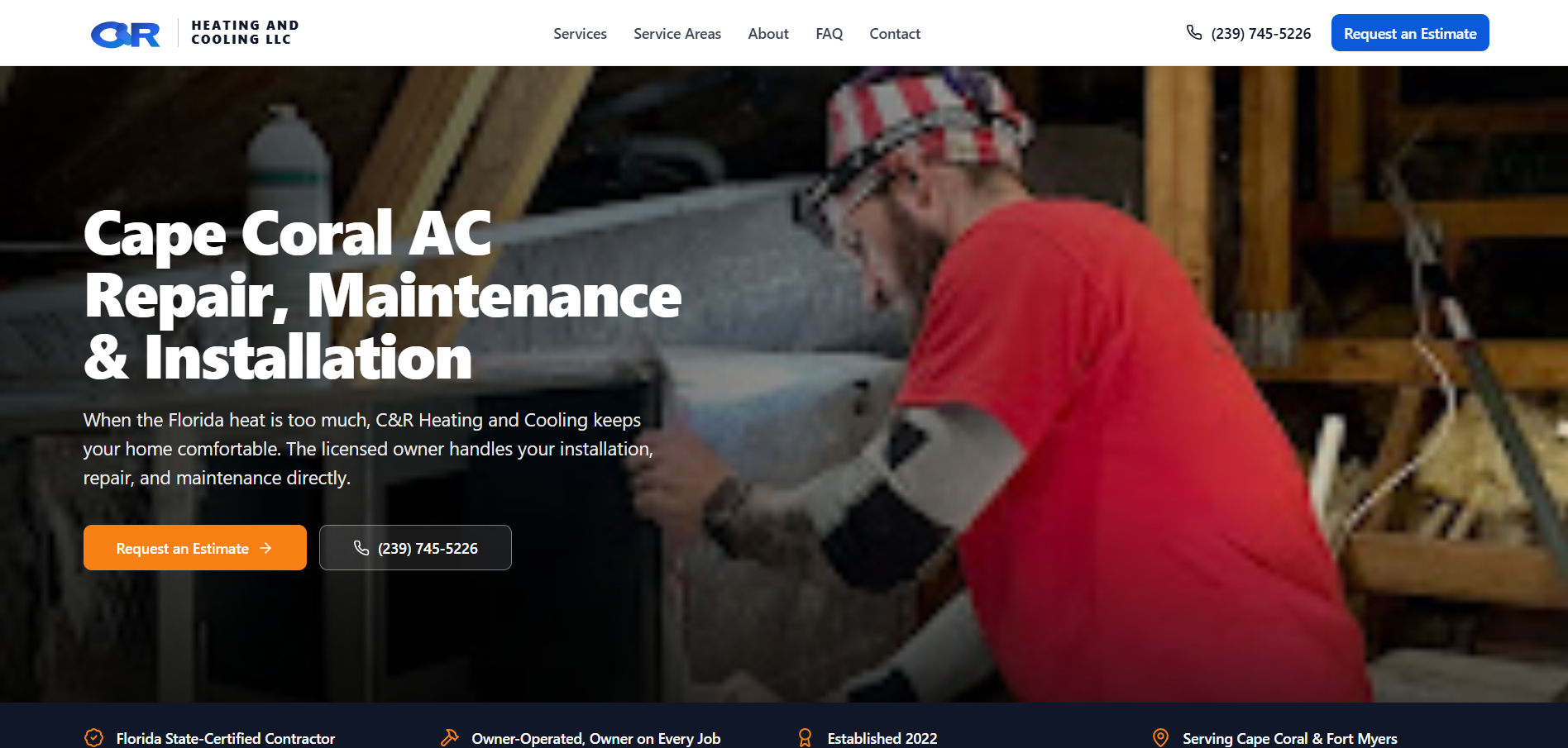 Website built for C&R Heating and Cooling, a hvac contractor in Cape Coral, FL
