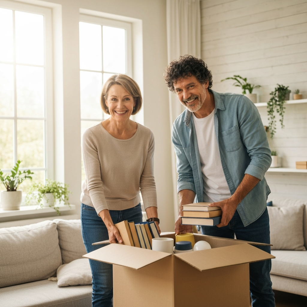 Happy couple moving into their new home