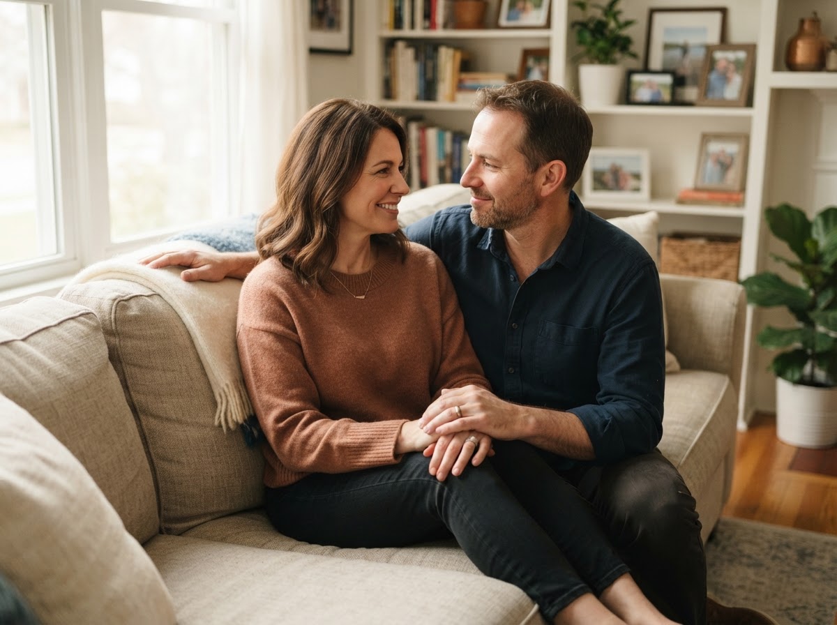 Caring couple supporting each other at home