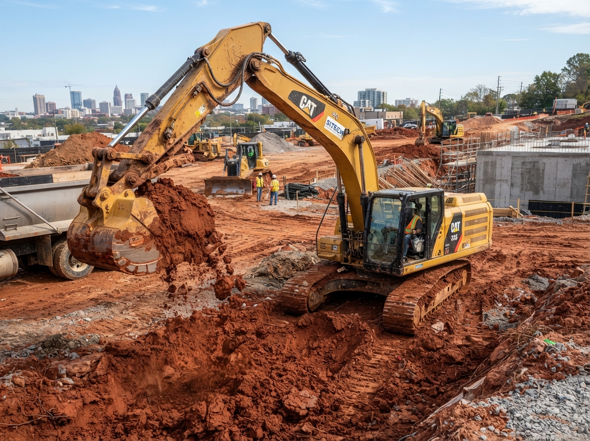 Excavator performing excavation work on a residential site in Augusta, GA