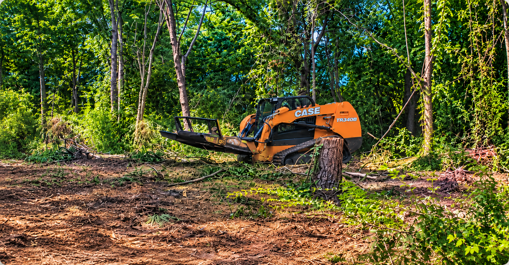 CASE TR340B compact track loader performing underbrush clearing and forestry mulching in Augusta, GA