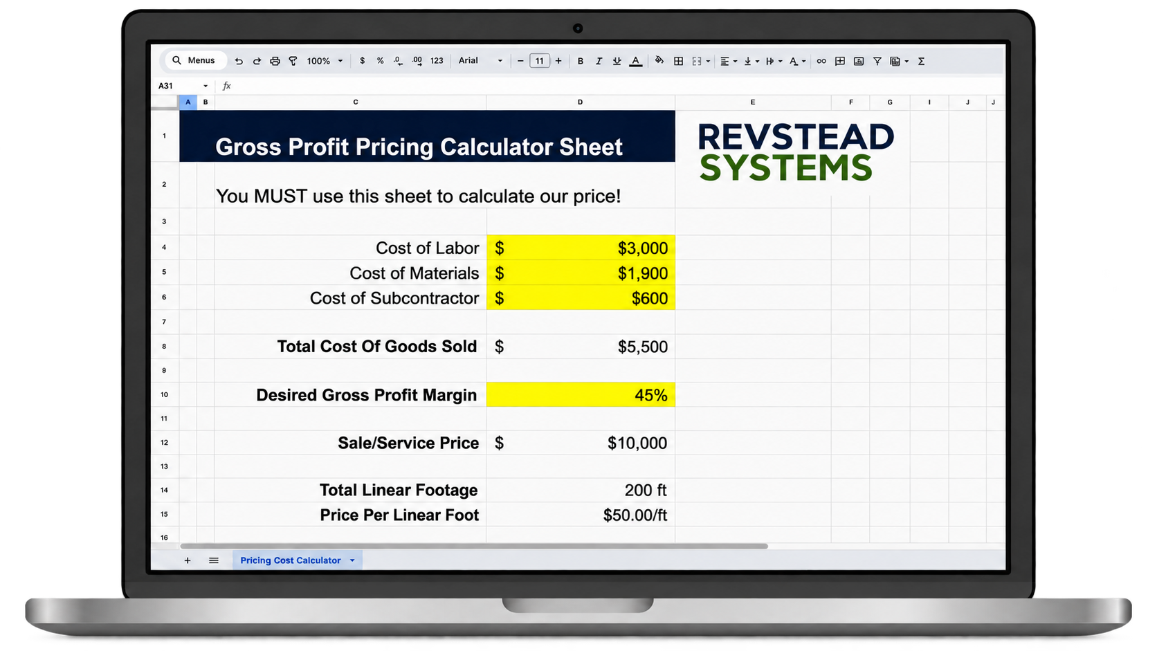 Gross Profit Pricing Calculator Sheet - Revstead Systems