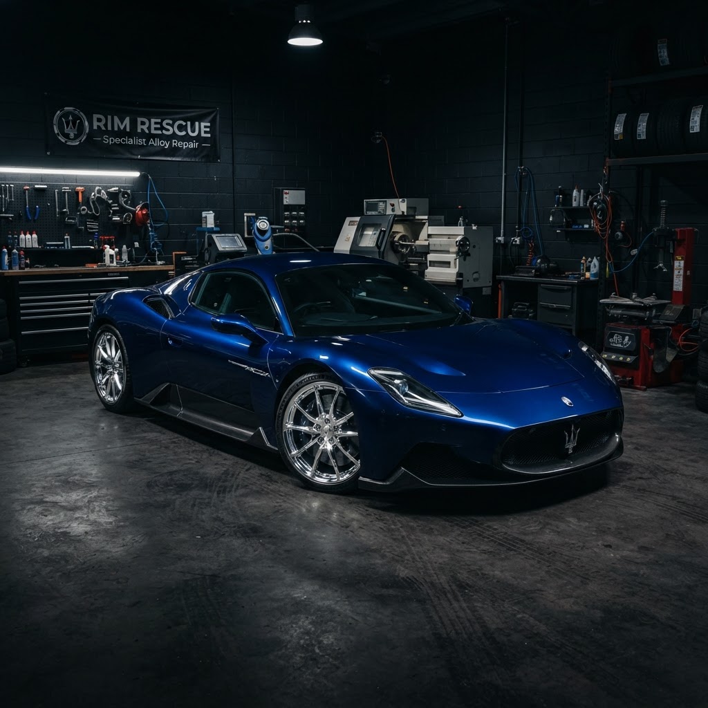 Maserati luxury sports car with freshly restored rims