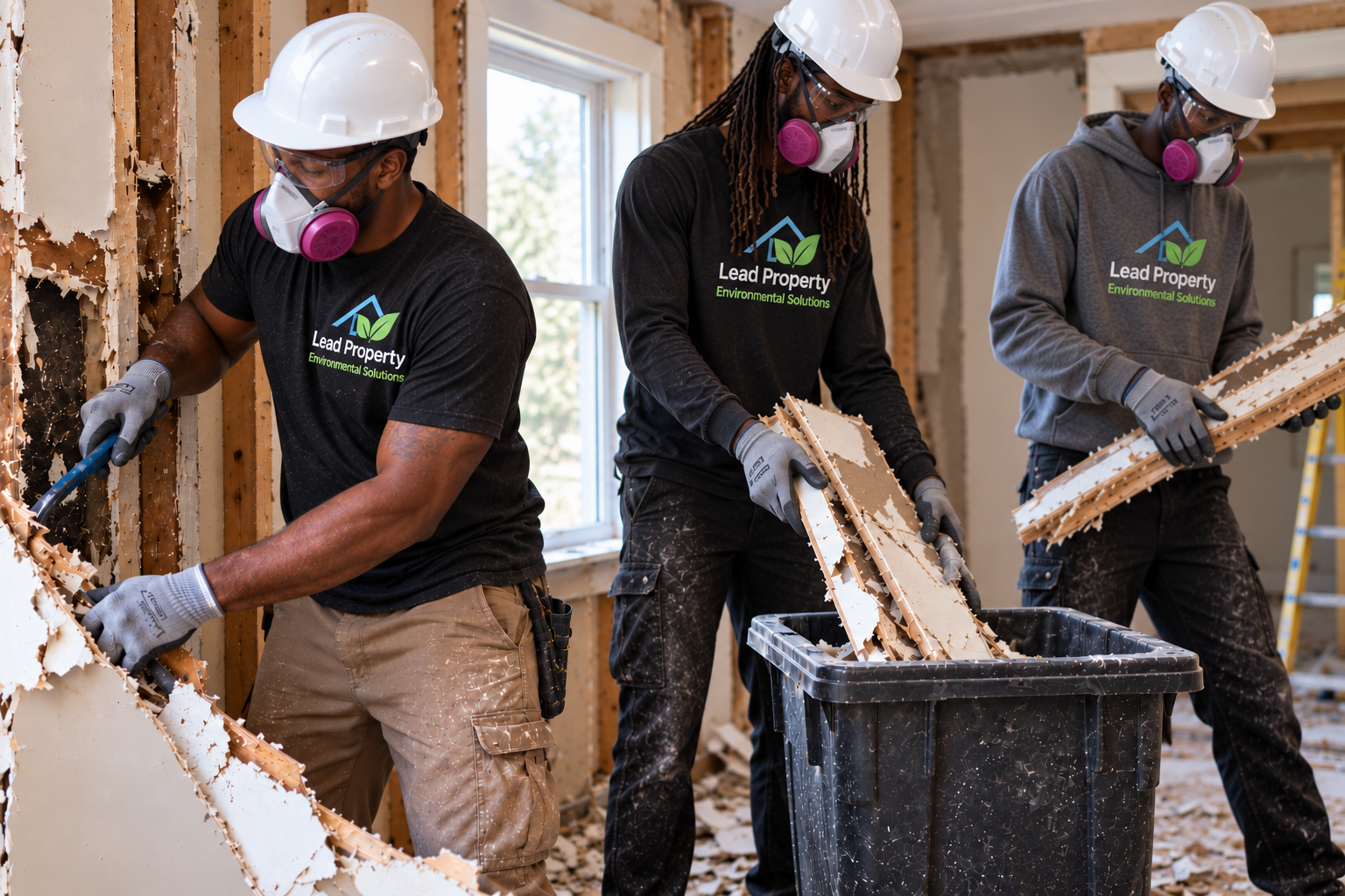 EPA-certified Lead Property & Environmental Solutions crew performing lead remediation and abatement indoors