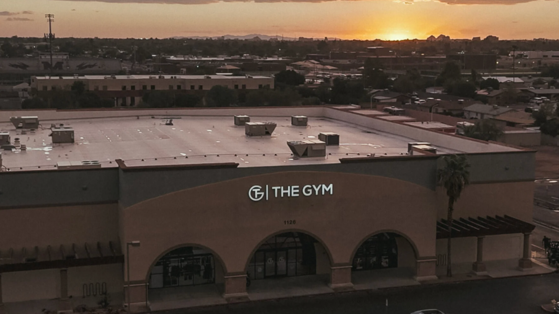 The Gym in Mesa, AZ exterior sunset view at 1126 S Gilbert Rd