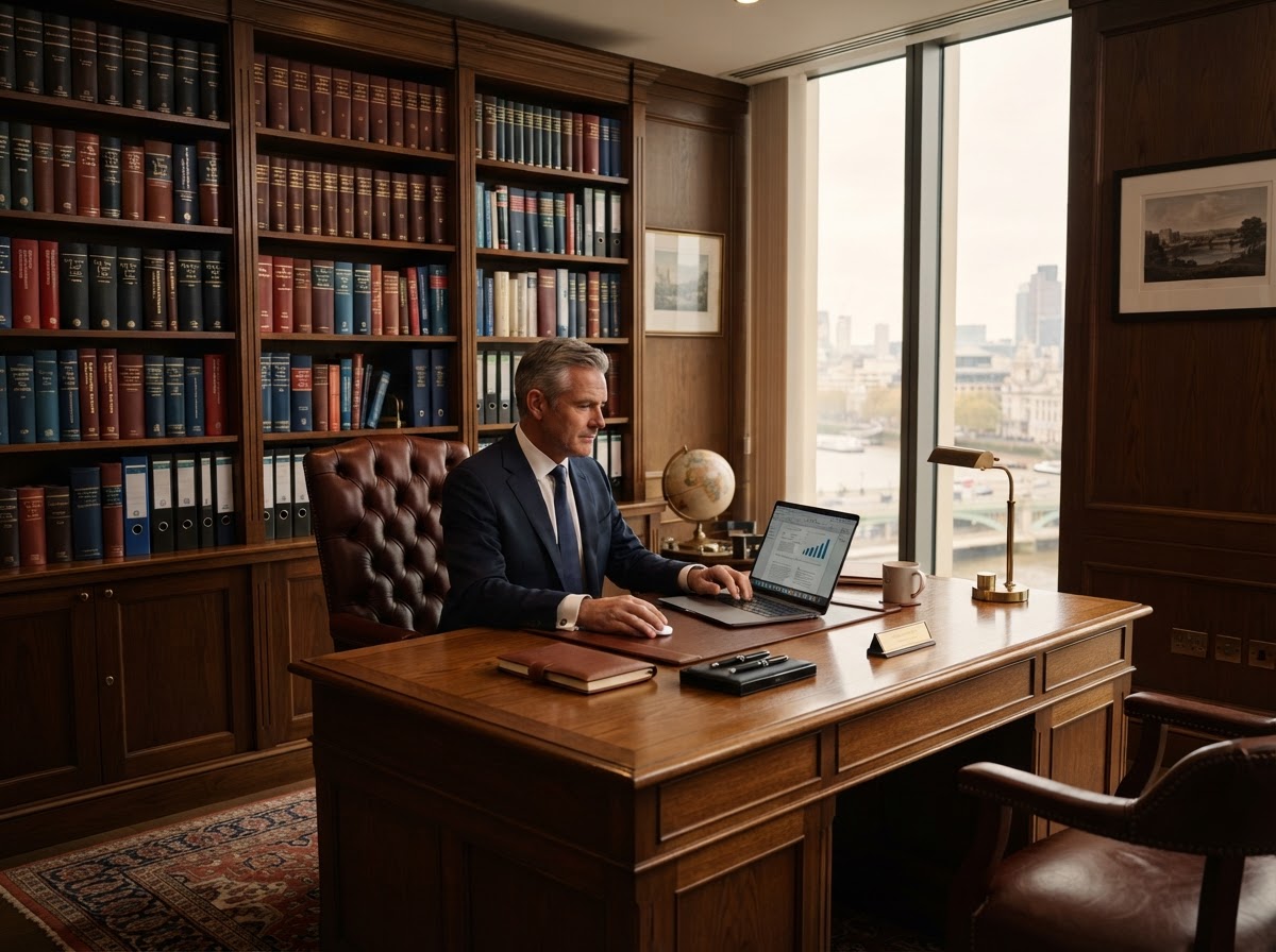 Professional law and accounting firm office with legal books