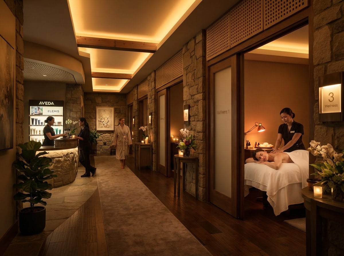 Luxury spa and beauty salon interior with ambient lighting