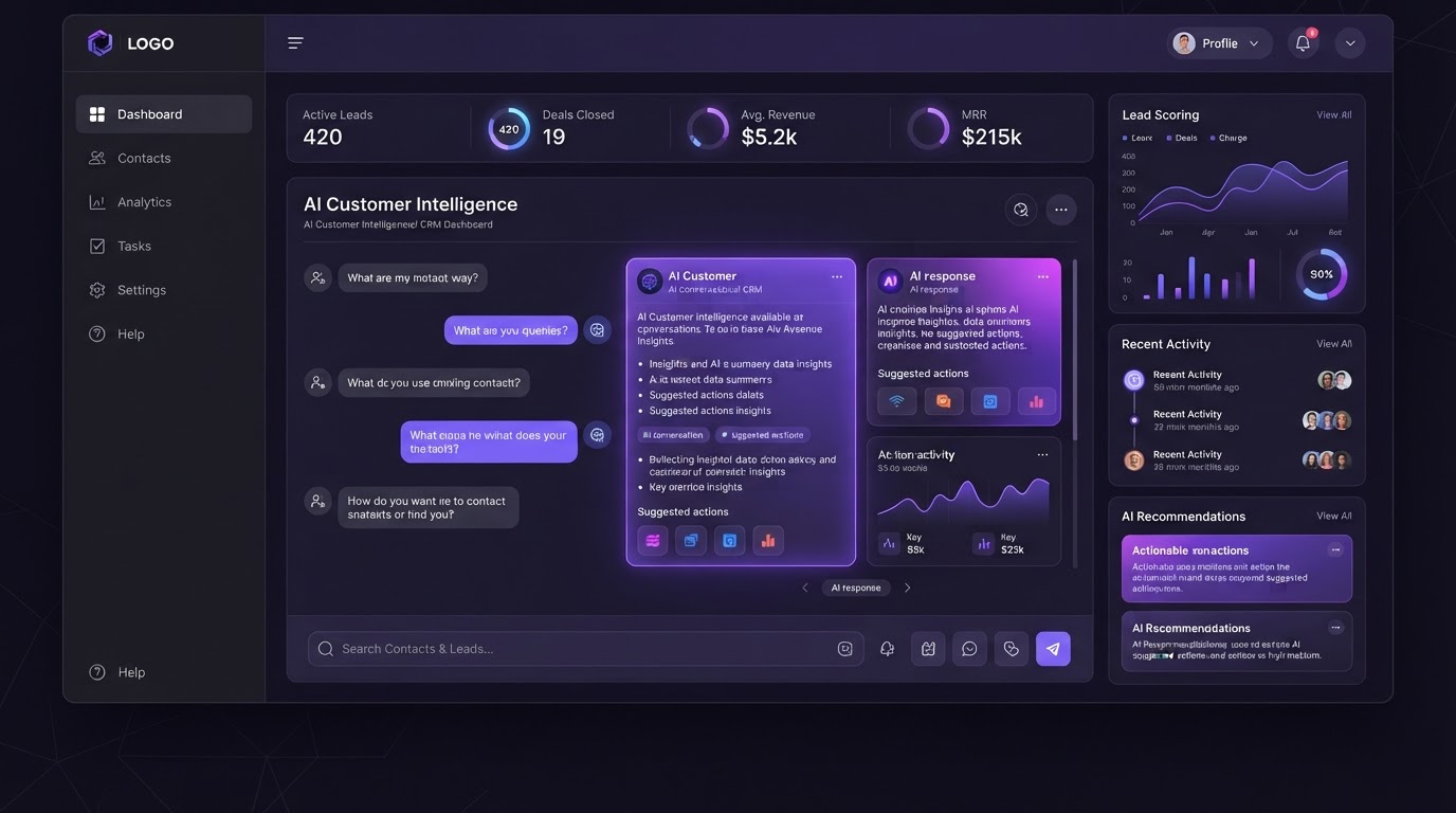 Ask AI conversational assistant interface inside the DIGI5Y CRM dashboard