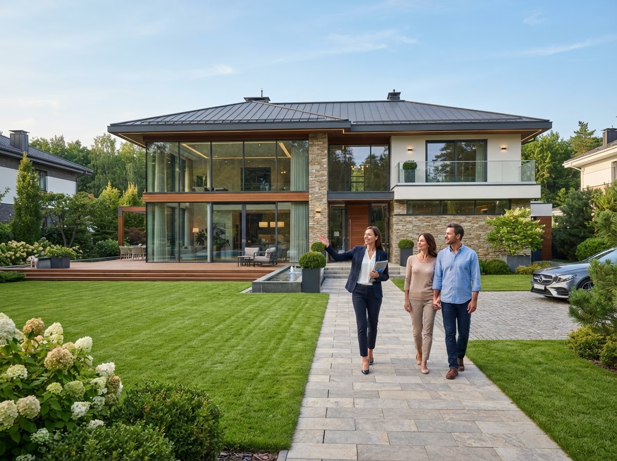 Premium real estate property showing modern house with glass windows