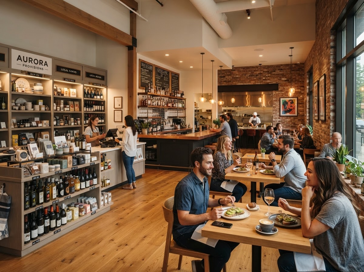 Stylish retail store and F&B restaurant interior