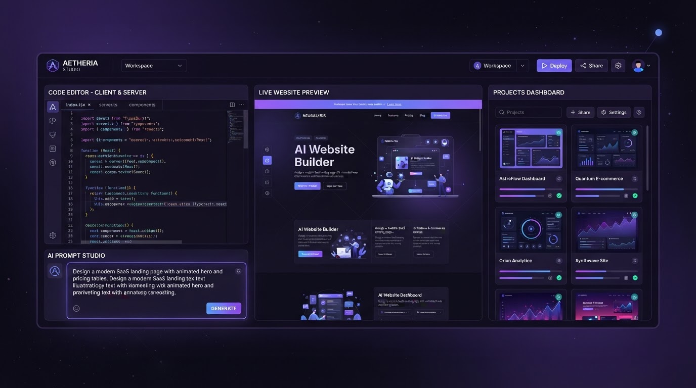 AI Studio full-stack web builder interface inside the DIGI5Y platform