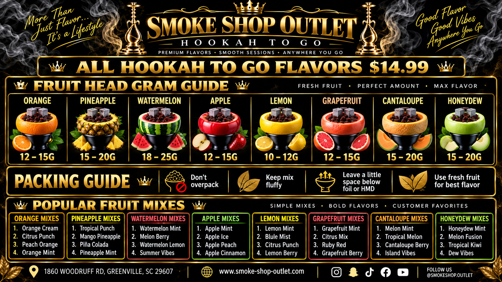 Smoke Shop Outlet Hookah To-Go Premium Menu & Pricing