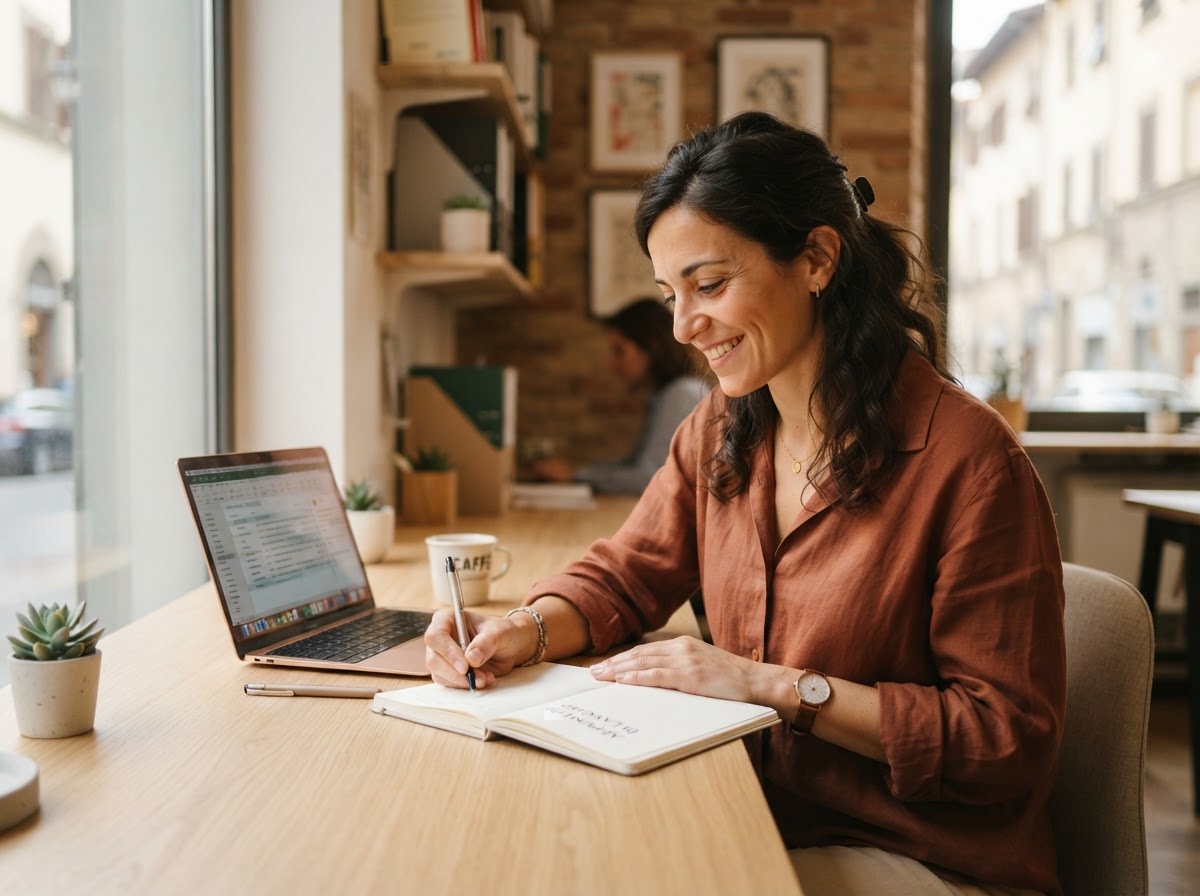 Professionista italiana alla scrivania nel proprio studio