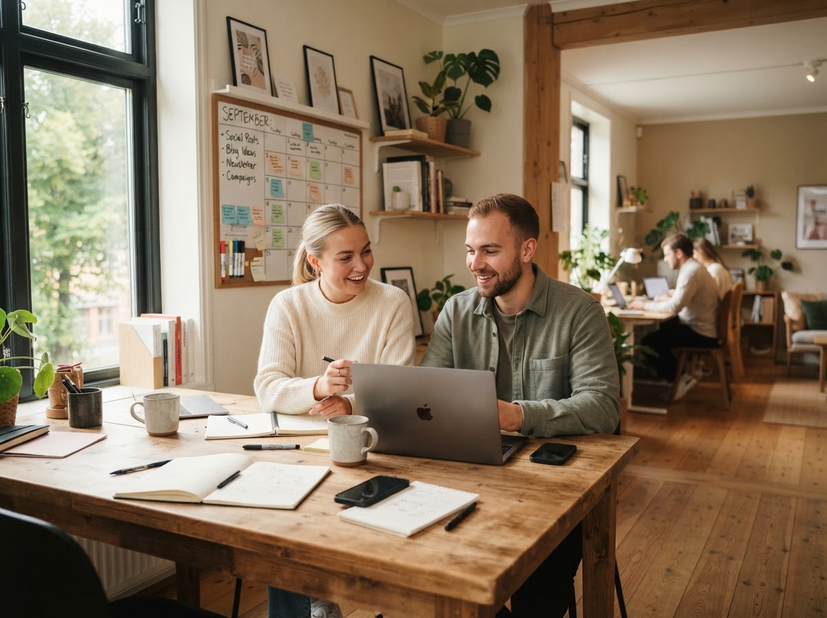 Marknadsteam som arbetar med innehåll och kampanjer i Casova CRM