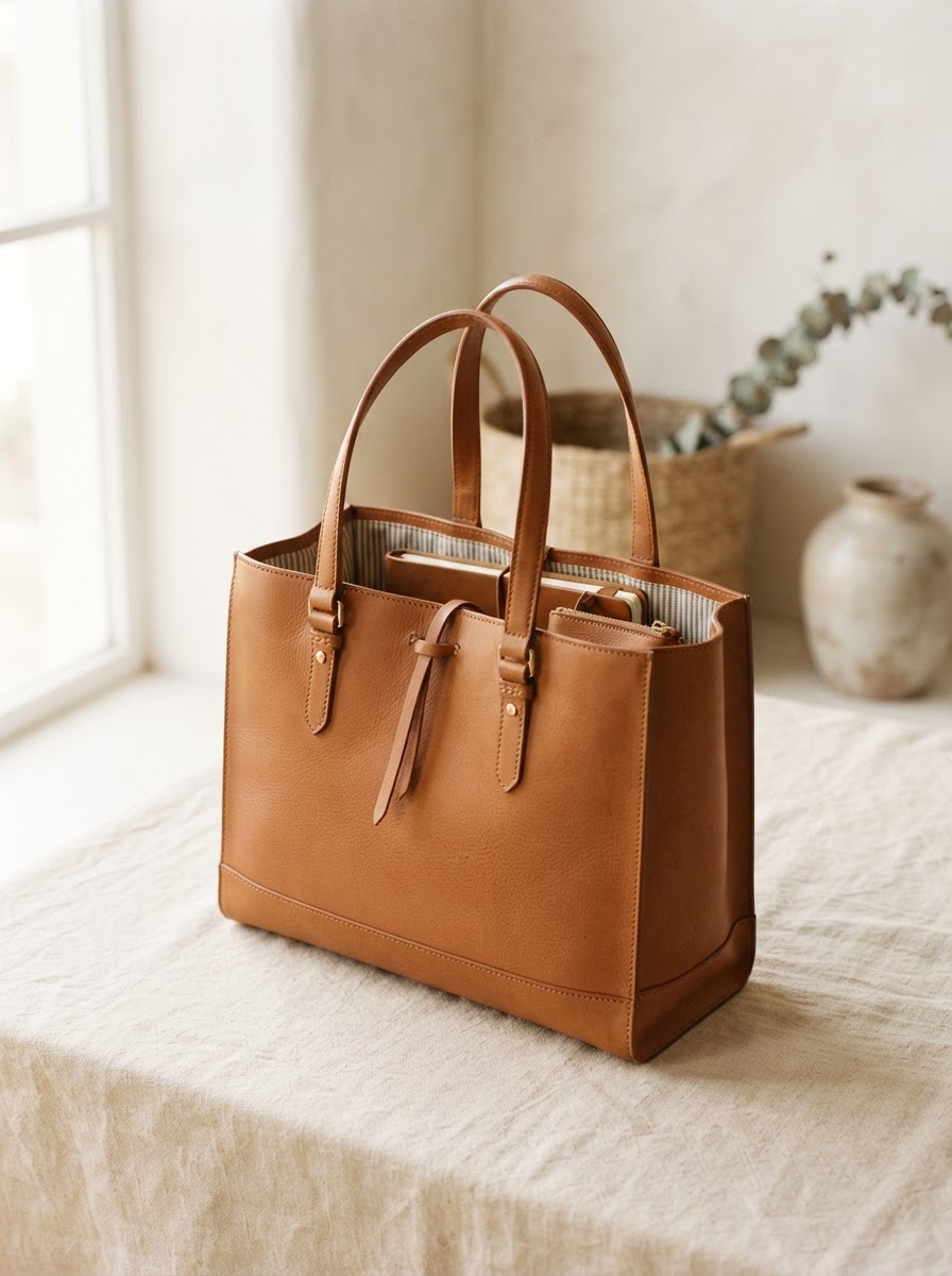 Structured tote, tan