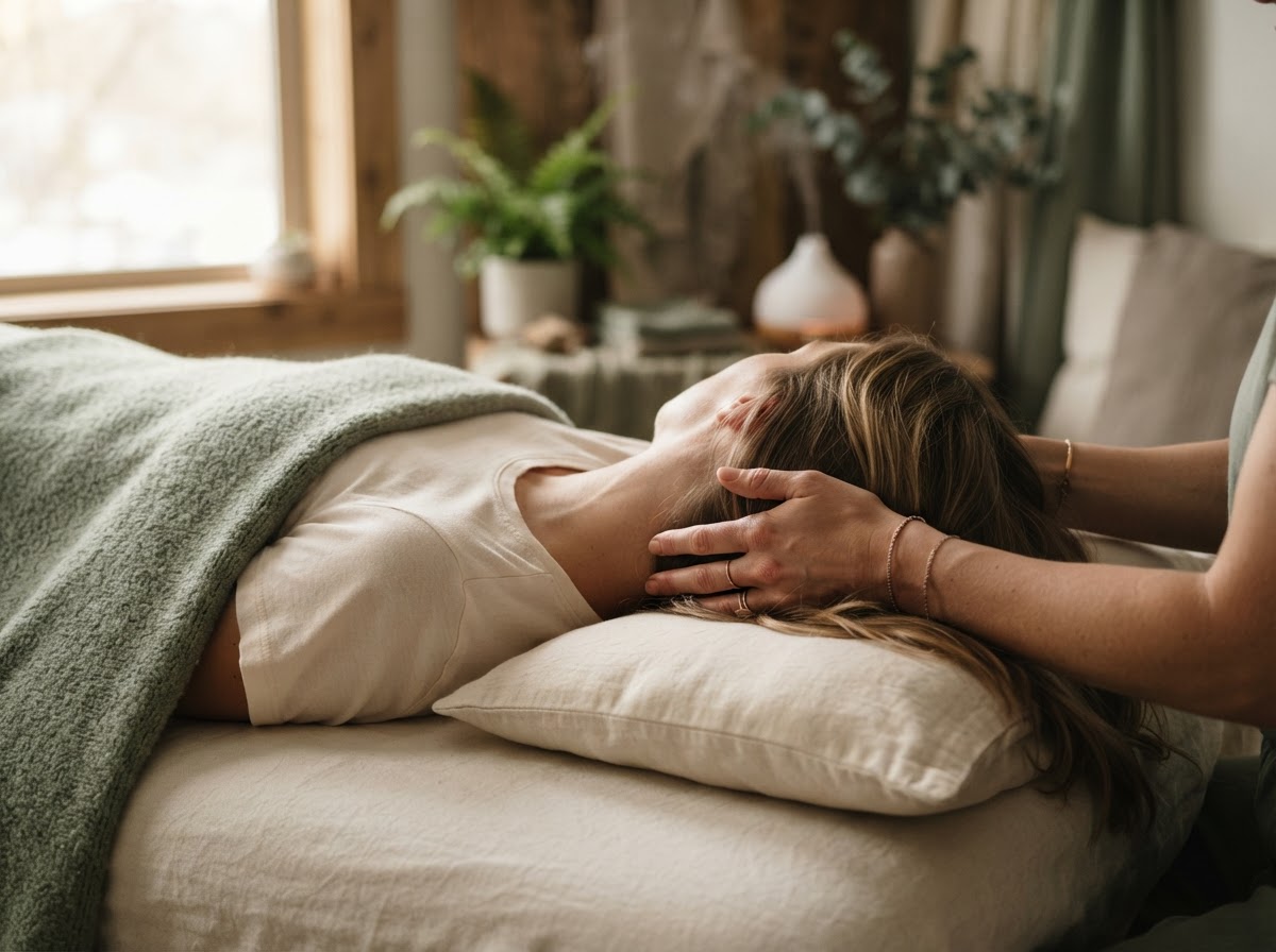 Achtsame craniosacrale Behandlung an Kopf und Nacken