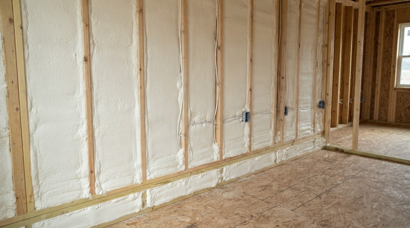 Residential wall and floor cavities filled with spray foam insulation in Hampstead, North Carolina