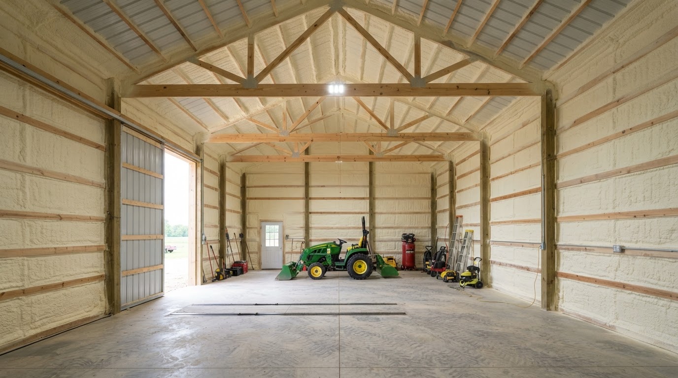 Agricultural building insulated with spray foam in Hampstead, North Carolina